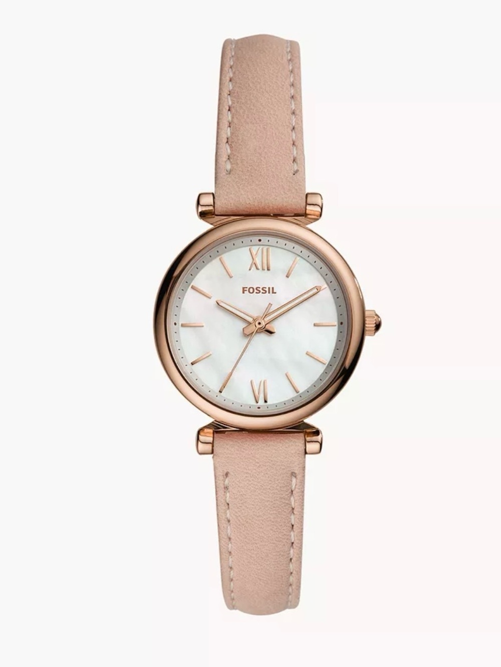 Fossil Women's Carlie Mini Three-Hand Blush and Rose Gold Leather Watch